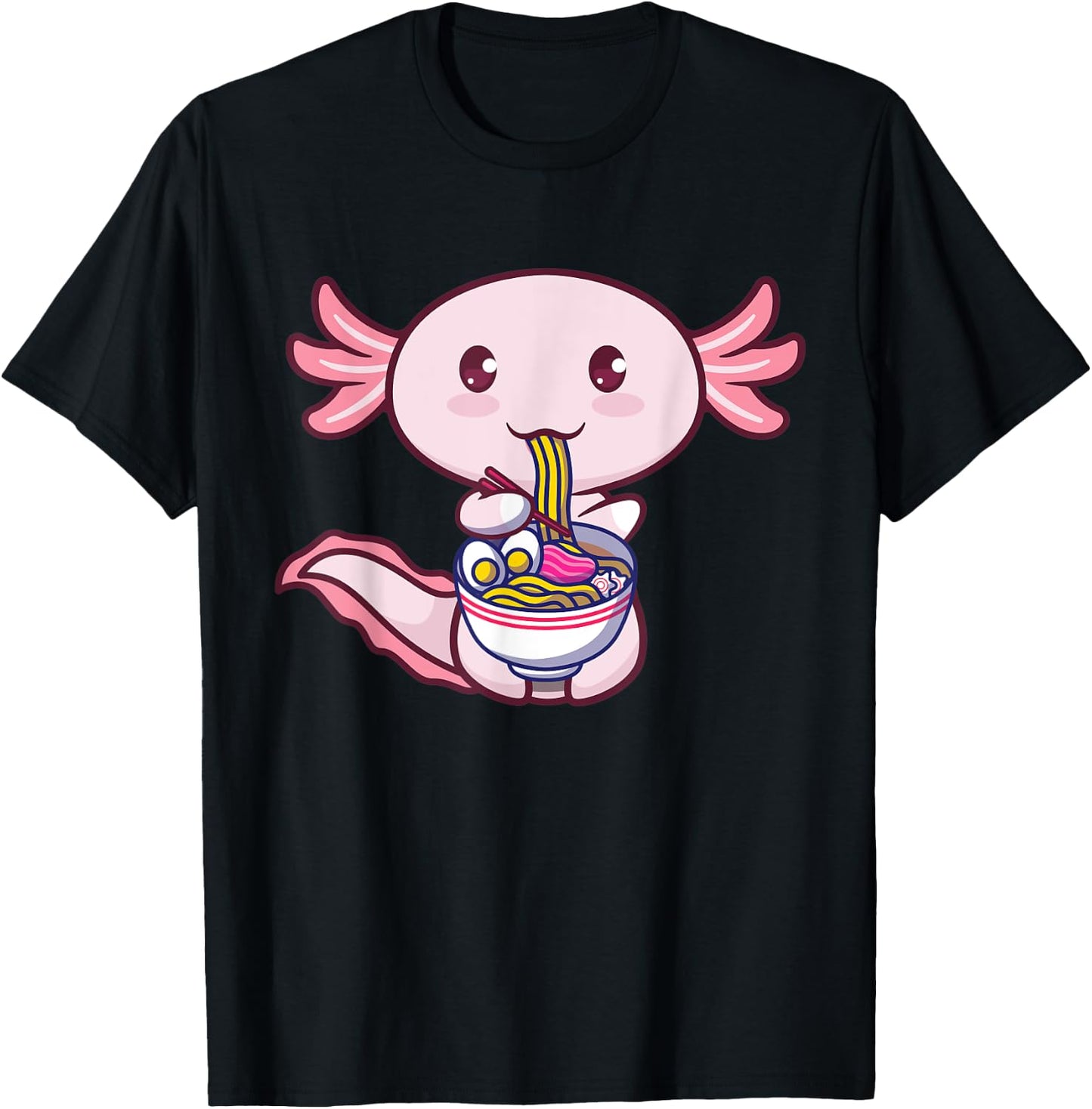Ramen Axolotl Fish Eating Ramen Cute Kawaii Amine Japanese T-Shirt - T-Shirt | Black