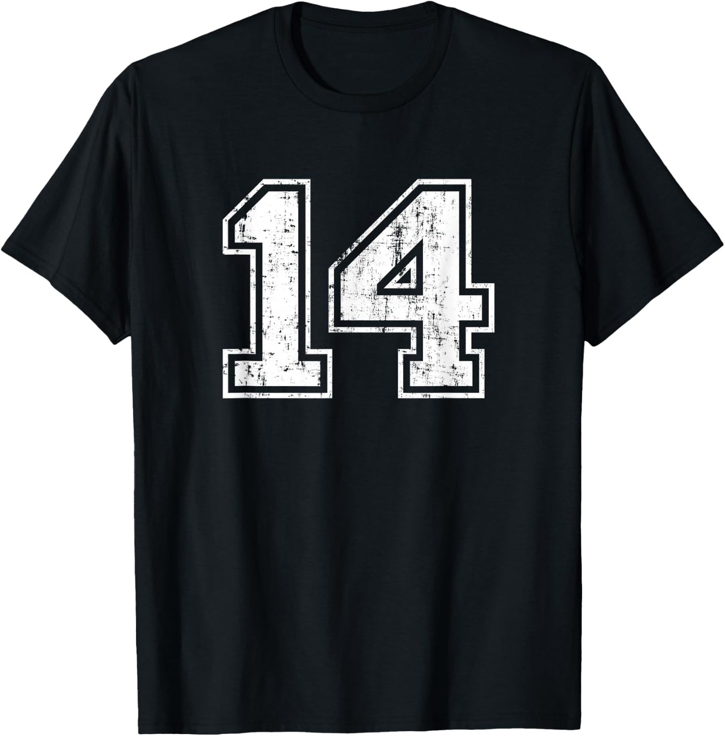 Number 14 Fourteen Distressed Vintage Sports Team Training T-Shirt - T-Shirt | Black