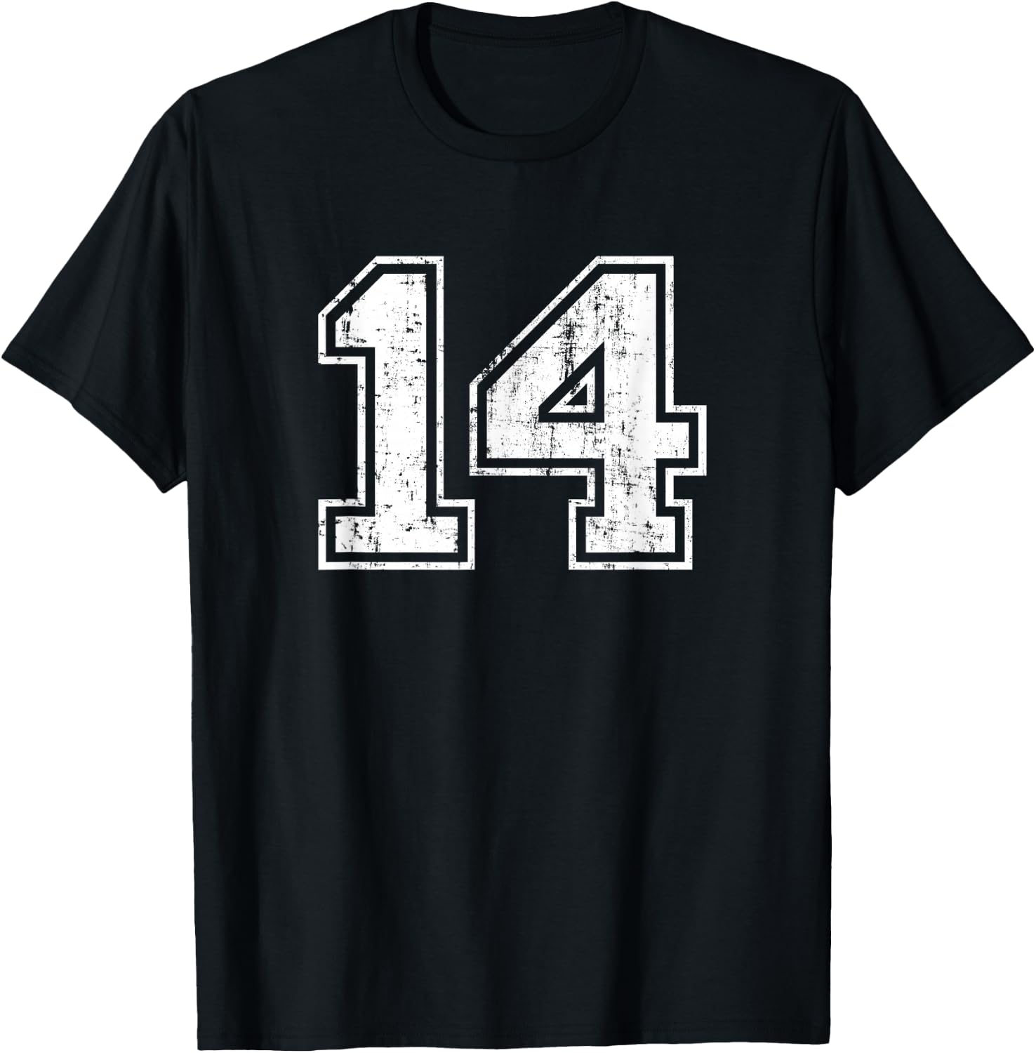 Number 14 Fourteen Distressed Vintage Sports Team Training T-Shirt - T-Shirt | Black
