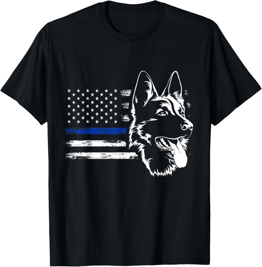 US Flag German Shepherd Police T-Shirt - T-Shirt | Black