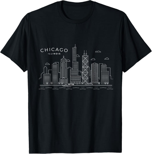 Chicago Skyline Vintage Chicago Illinois T-Shirt - T-Shirt | Black