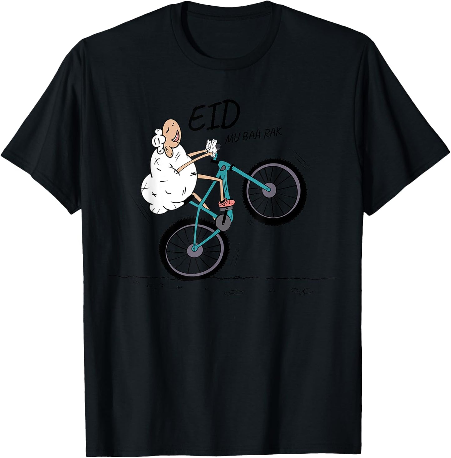 Eid Al Adha Eid Mubarak Funny sheep riding a bike T-Shirt - T-Shirt | Black