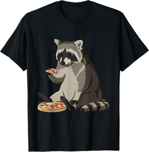 Funny Raccoon Eats Pizza T-Shirt - T-Shirt | Black