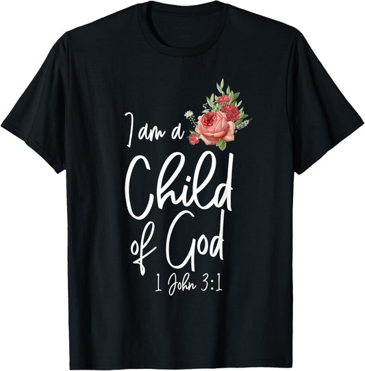 Christian Bible Verse Quote Rose Flower 1 John 3:1 T-Shirt - T-Shirt | Black