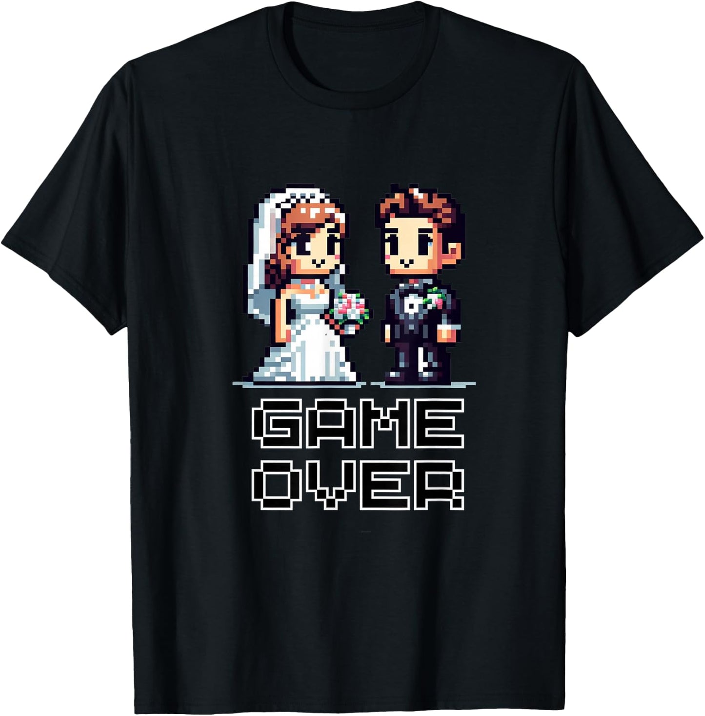 Funny Groom Bride Wedding Bachelor Party Retro Pixel Art T-Shirt - T-Shirt | Black