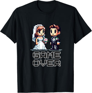 Funny Groom Bride Wedding Bachelor Party Retro Pixel Art T-Shirt - T-Shirt | Black