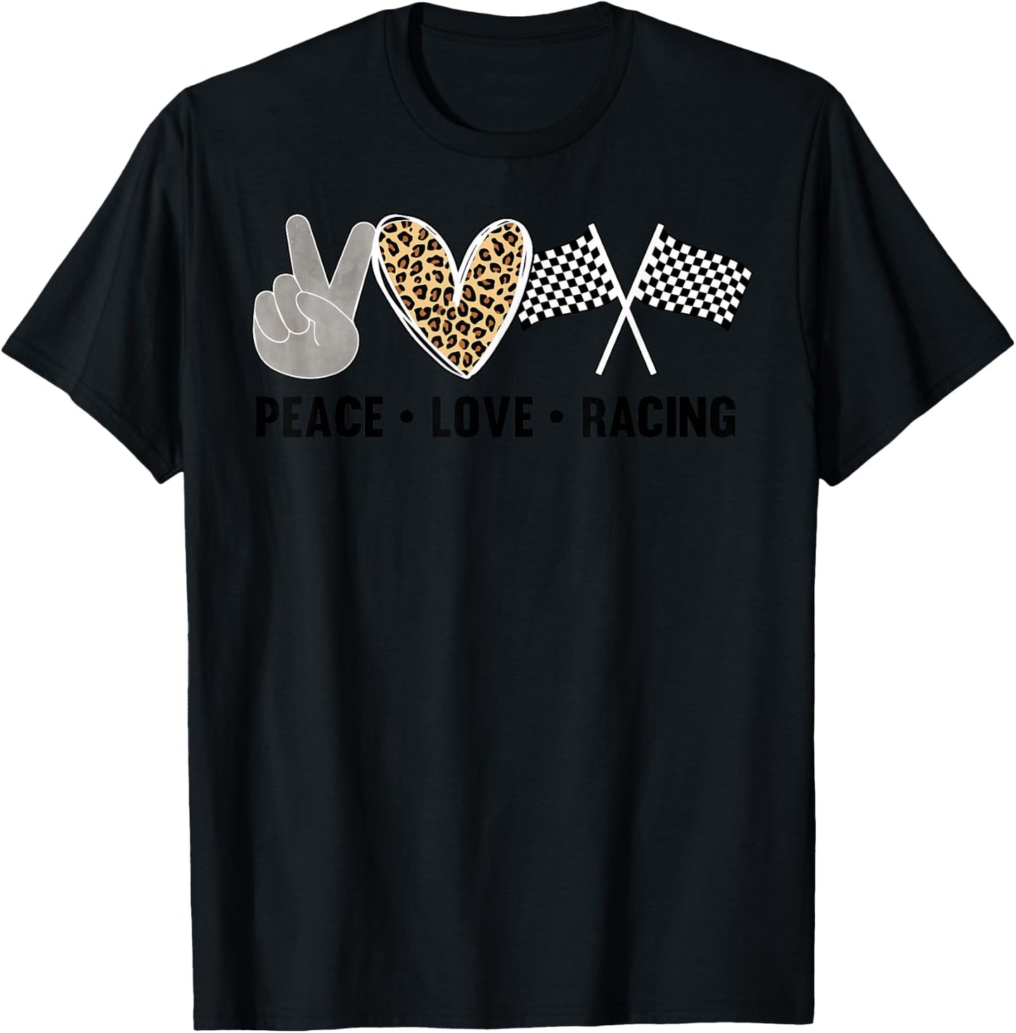 Women's Racing Design Kids Girls Peace Love Racing Race Flag T-Shirt - T-Shirt | Black