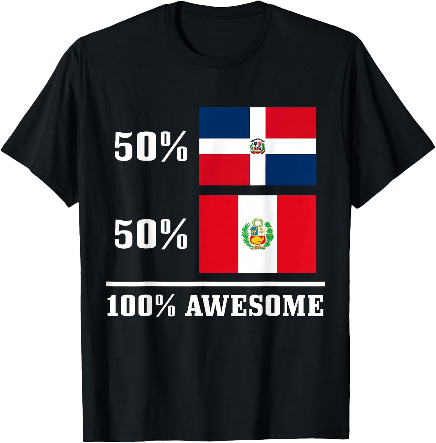 50% Dominican Republic 50% Peruvian Flag T-Shirt - T-Shirt | Black