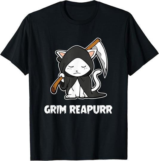 Grim Reapurr Grim Reaper Cat Halloween Costume Kitten Cats T-Shirt - T-Shirt | Black