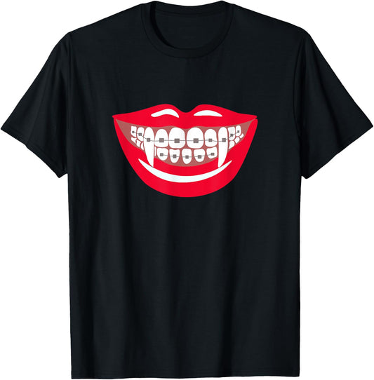 Halloween Funny Vampire Teeth Braces Orthodontist Dentist T-Shirt - T-Shirt | Black