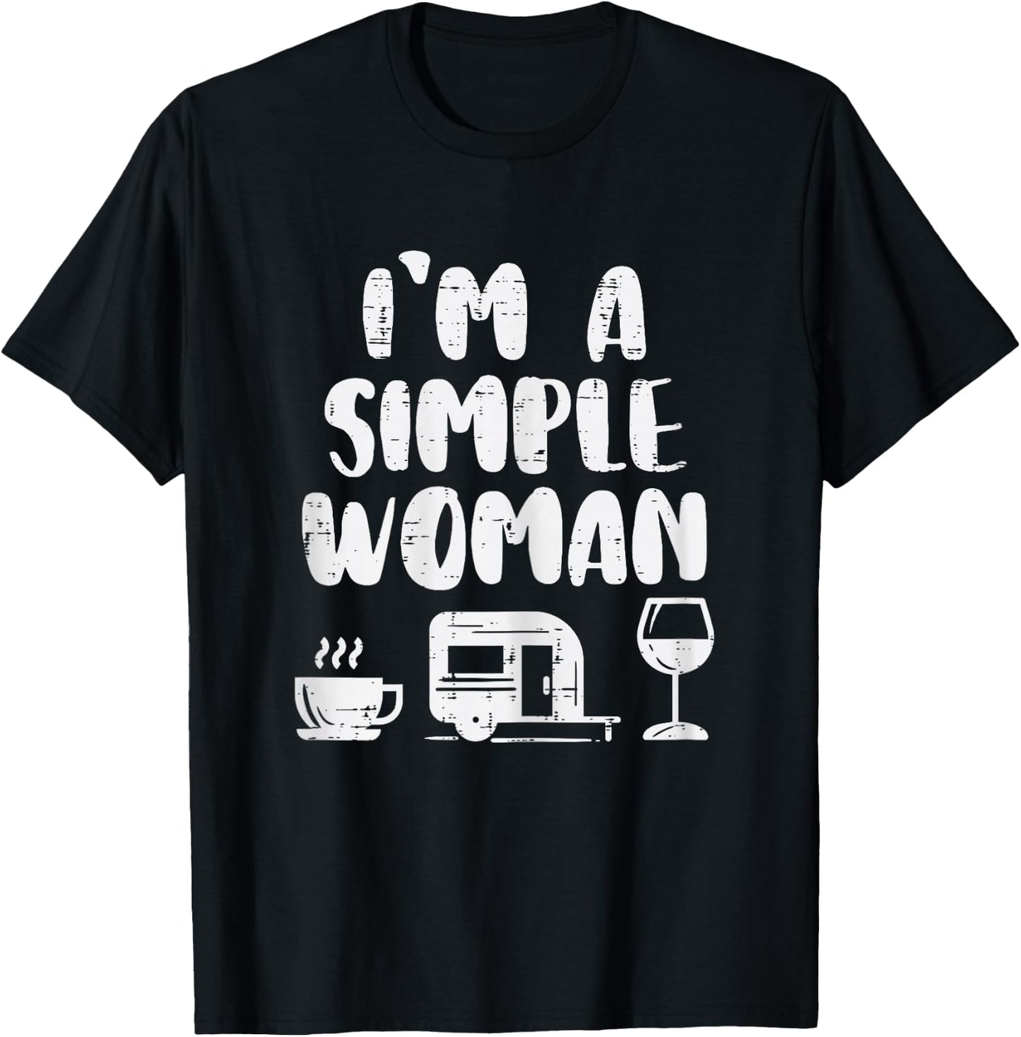 Simple Woman Coffee Camping Van Wine Drinking Camper Women T-Shirt - T-Shirt | Black
