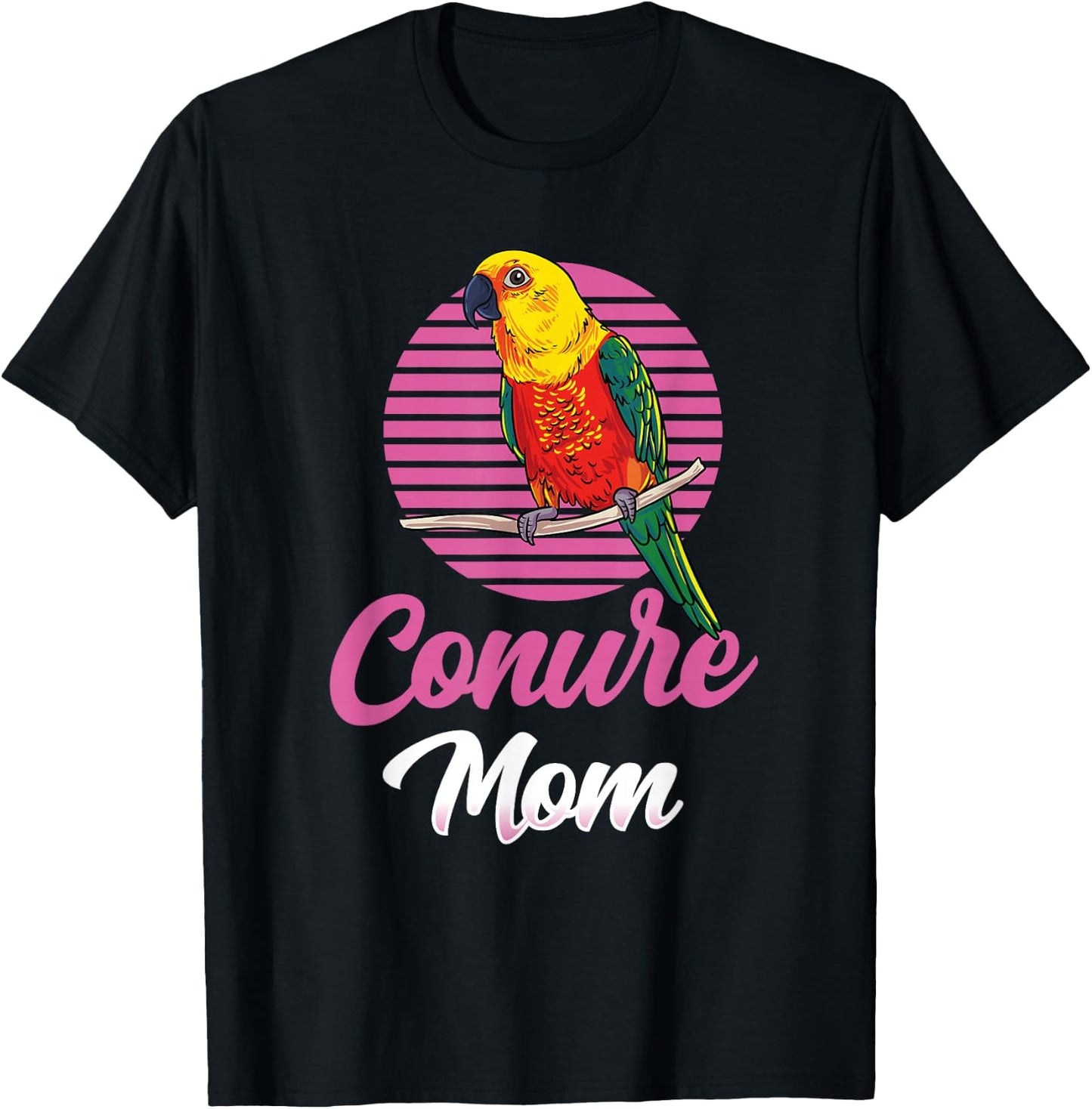 Funz Feather Co. Sun Conure Gifts For Parrot Lovers - Conure Mom T-Shirt - T-Shirt | Black