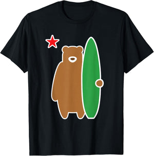 California Bear with Surf Board Surfing T-Shirt - T-Shirt | Black