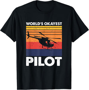 World's Okayest Helicopter Pilot, Vintage Heli Pilot T-Shirt - T-Shirt | Black