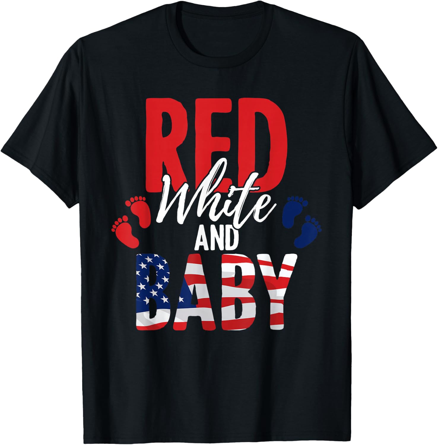 Red White & Baby Announcement 4th of July New Mom & Dad T-Shirt - T-Shirt | Black