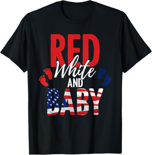 Red White & Baby Announcement 4th of July New Mom & Dad T-Shirt - T-Shirt | Black