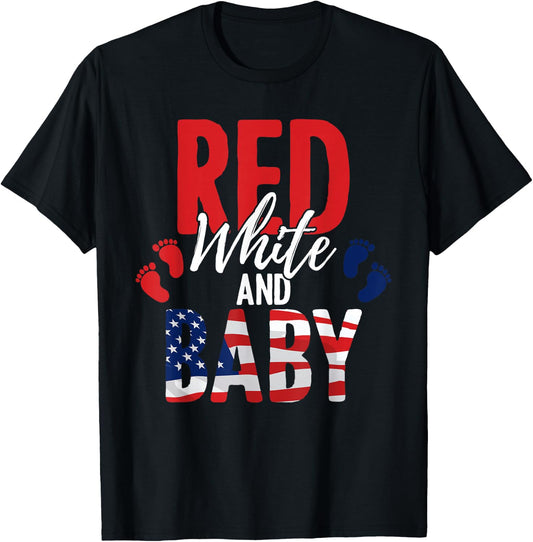 Red White & Baby Announcement 4th of July New Mom & Dad T-Shirt - T-Shirt | Black