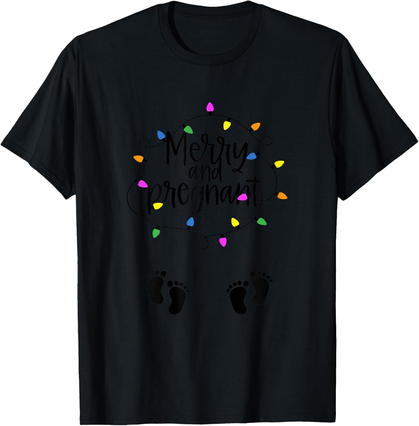 Merry and Pregnant with Twins Pregnancy Christmas Light T-Shirt - T-Shirt | Black