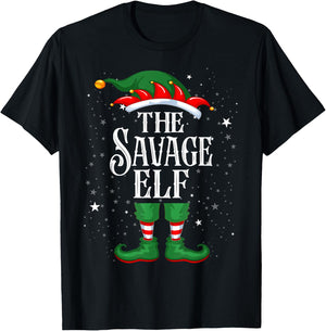 Christmas Elf Matching Family Group Funny The Savage Elf T-Shirt - T-Shirt | Black