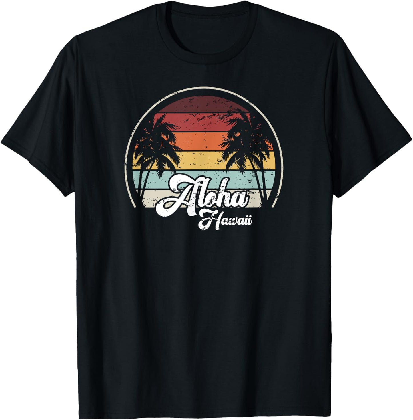 Aloha Hawaii Palms Cool Casual Summer Beach Vacation T-Shirt - T-Shirt | Black