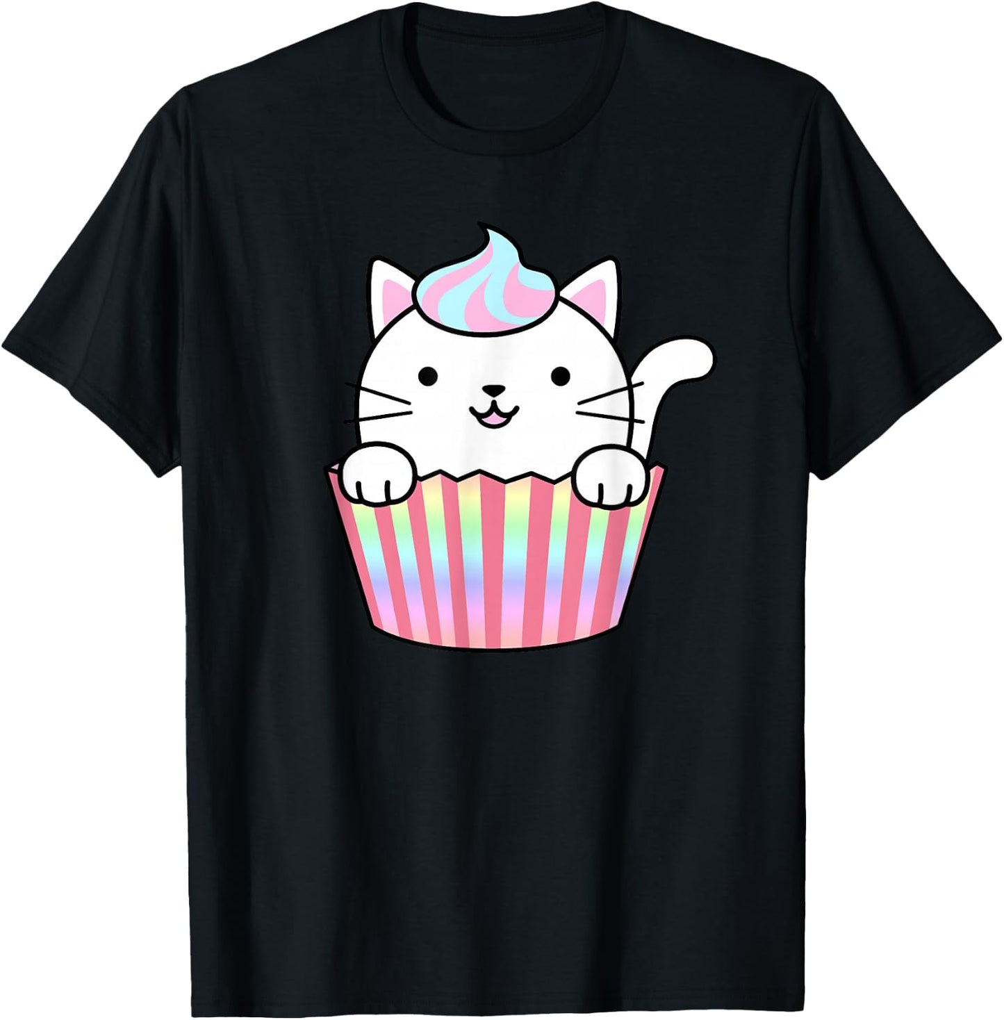 Kawaii Cat Cupcake Women Men Adults Kids Funny Cats T-Shirt - T-Shirt | Black