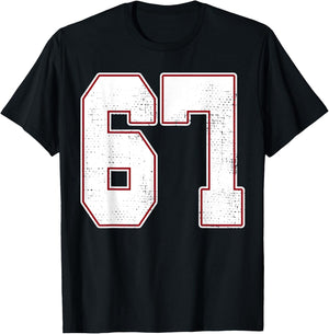#67 Outline Number 67 Fan Varsity Sports Team Blue Jersey T-Shirt - T-Shirt | Black