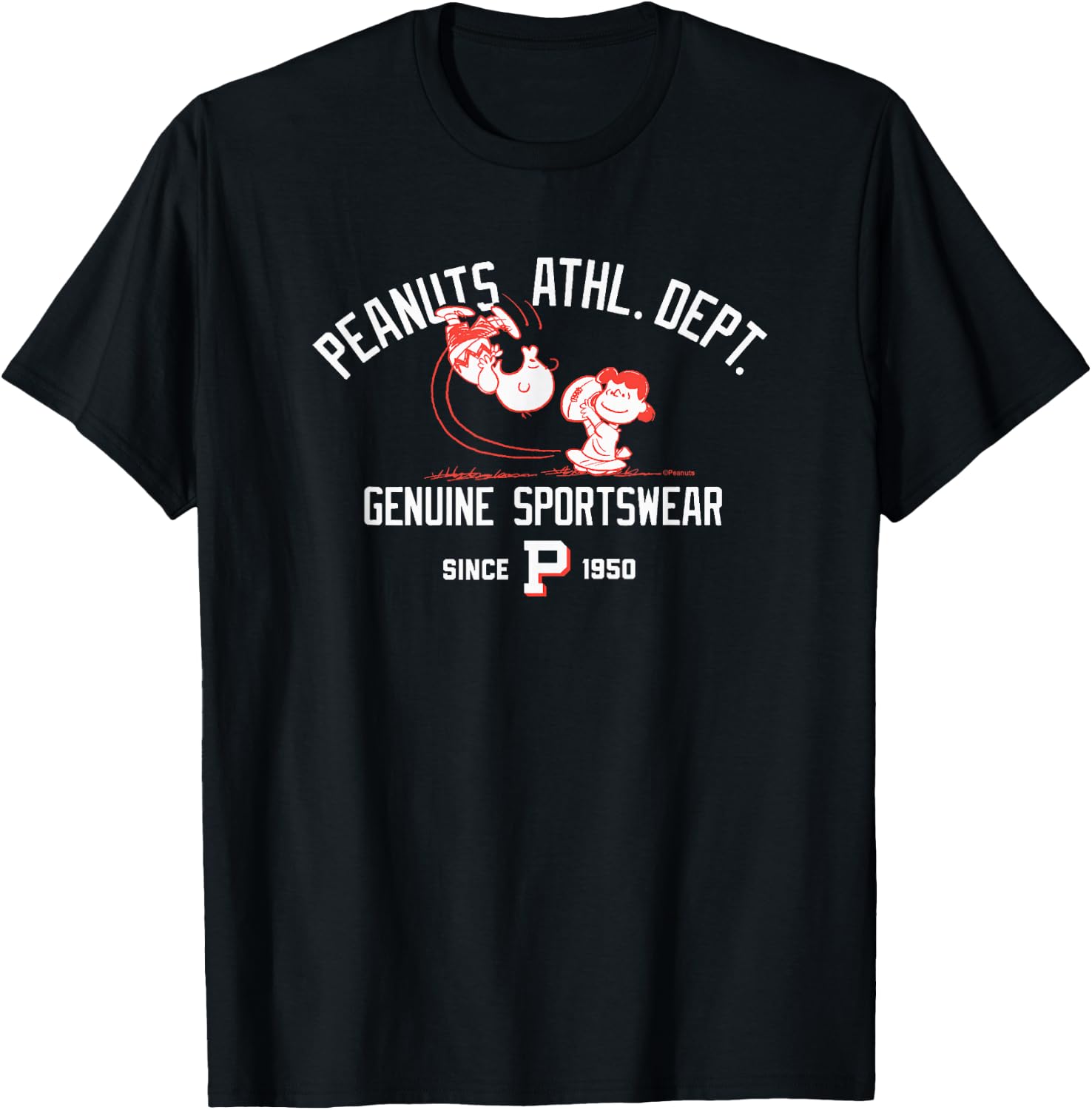 Peanuts - Charlie Brown and Lucy Football Athletic Dept T-Shirt - T-Shirt | Black