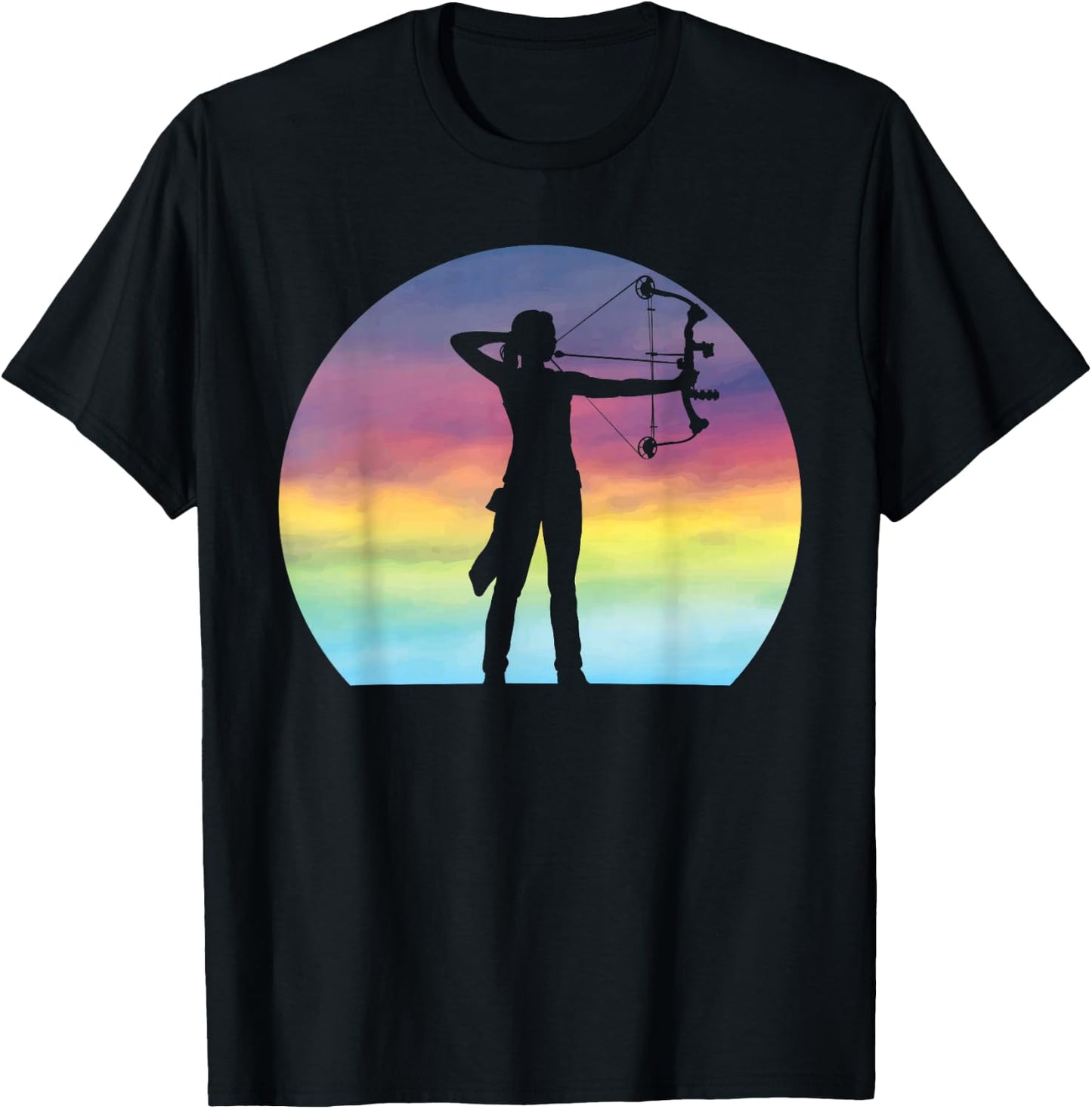 Archery Girl Retro Sunset Bow Hunting Archery Lover T-Shirt - T-Shirt | Black