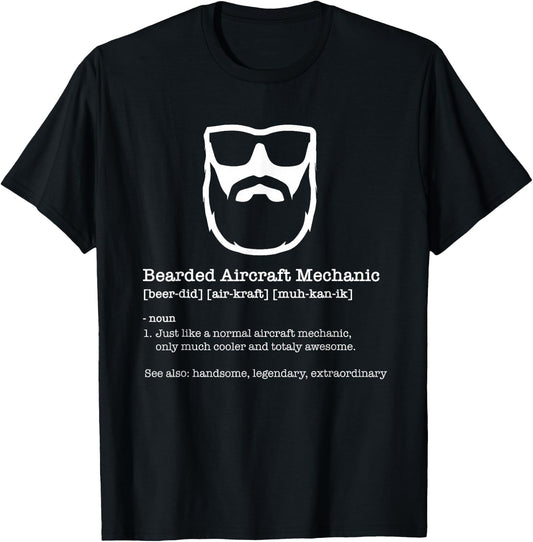 Bearded Aircraft Mechanic - Airplane Maintenance Plane Lover T-Shirt - T-Shirt | Black