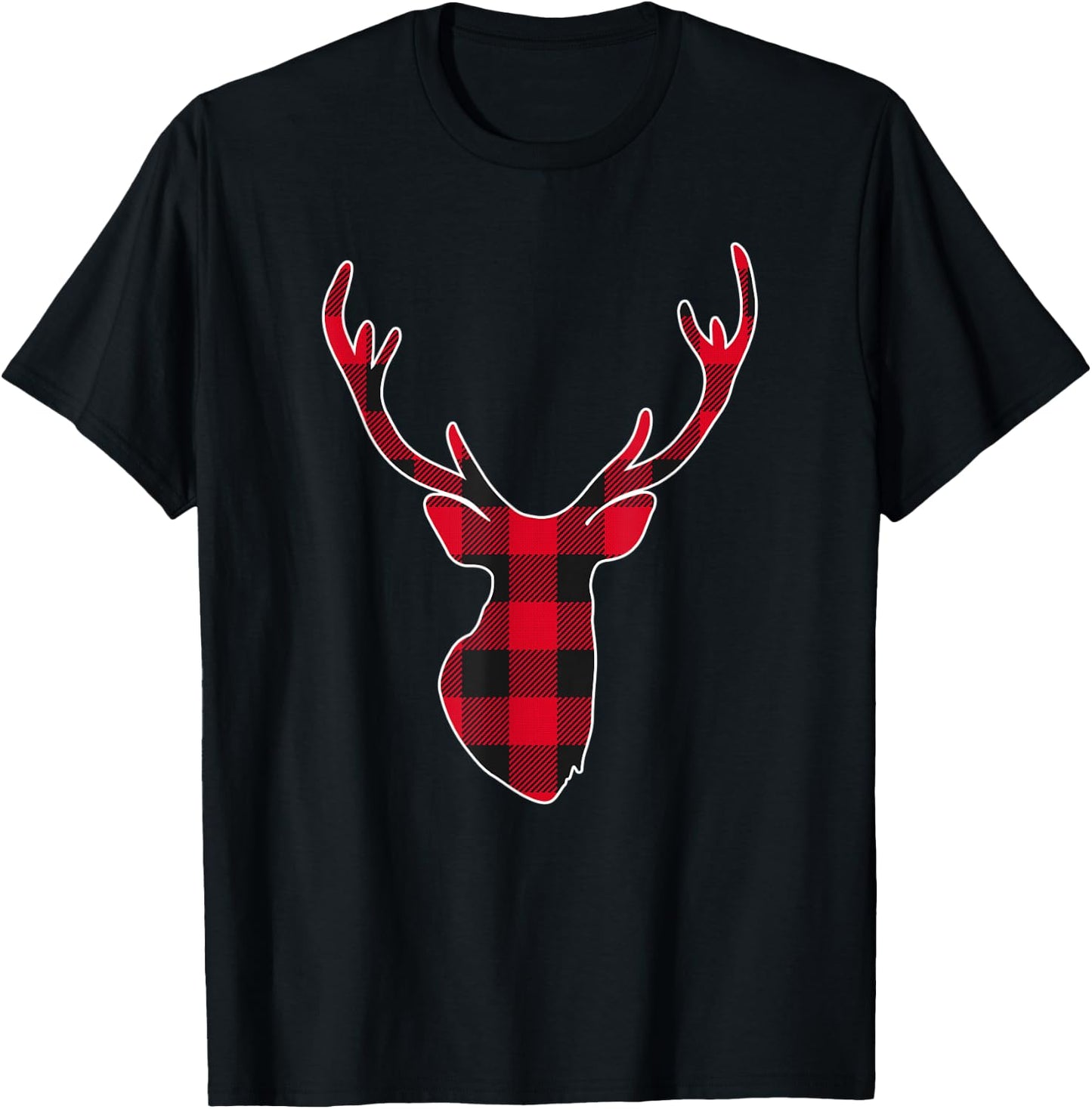Red Buffalo Plaid Deer Reindeer Head Christmas Hunting T-Shirt - T-Shirt | Black