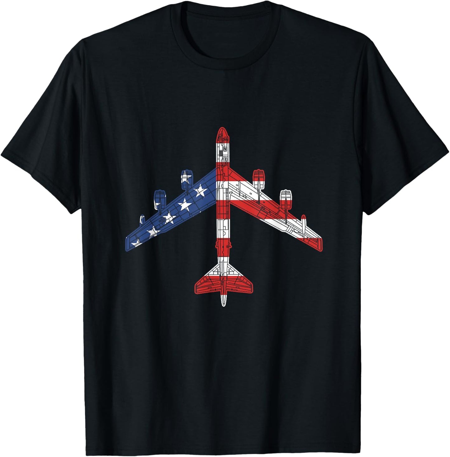 B-52 Stratofortress Aircraft Schematic American Flag B52 T-Shirt - T-Shirt | Black