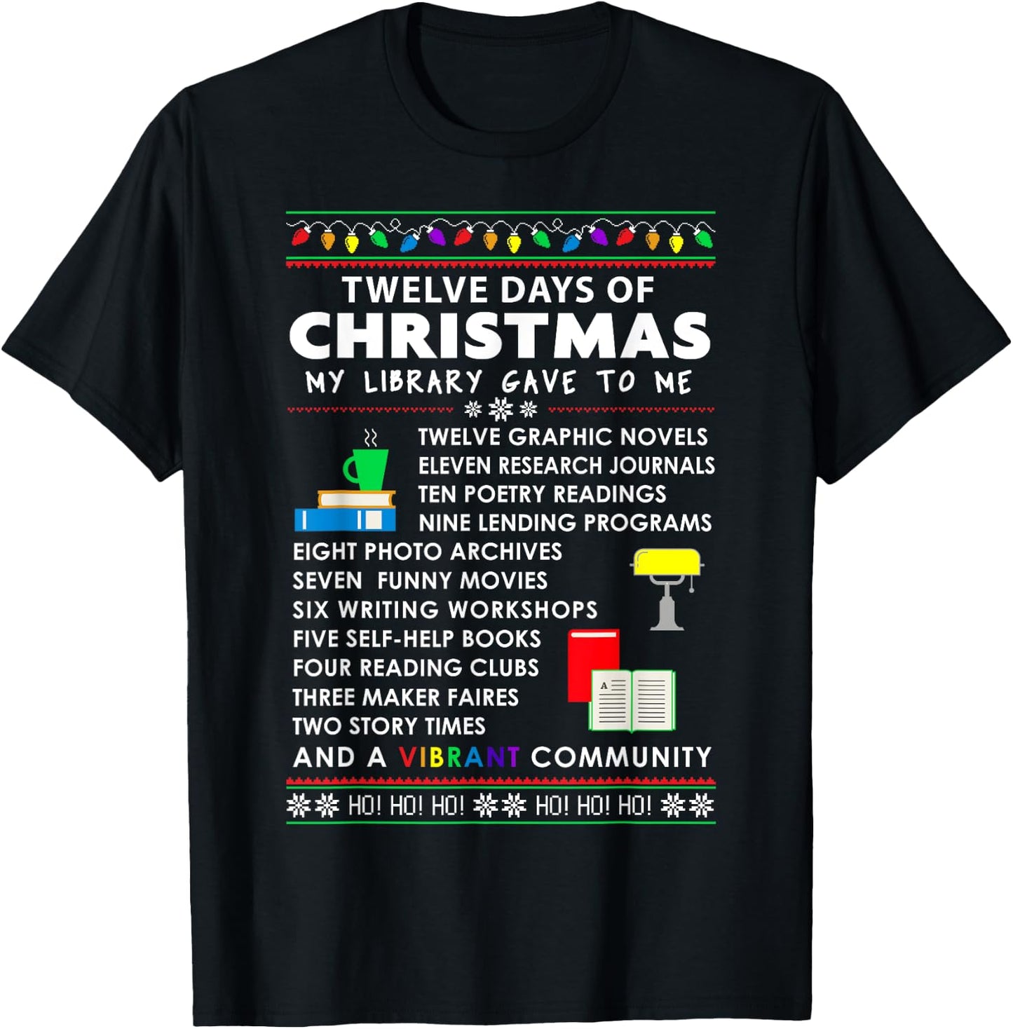 Librarian Christmas 12 Days of Christmas Library Song T-Shirt - T-Shirt | Black
