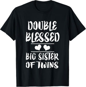 Double Blessed Big Sister Of Twins Gift T-Shirt - T-Shirt | Black