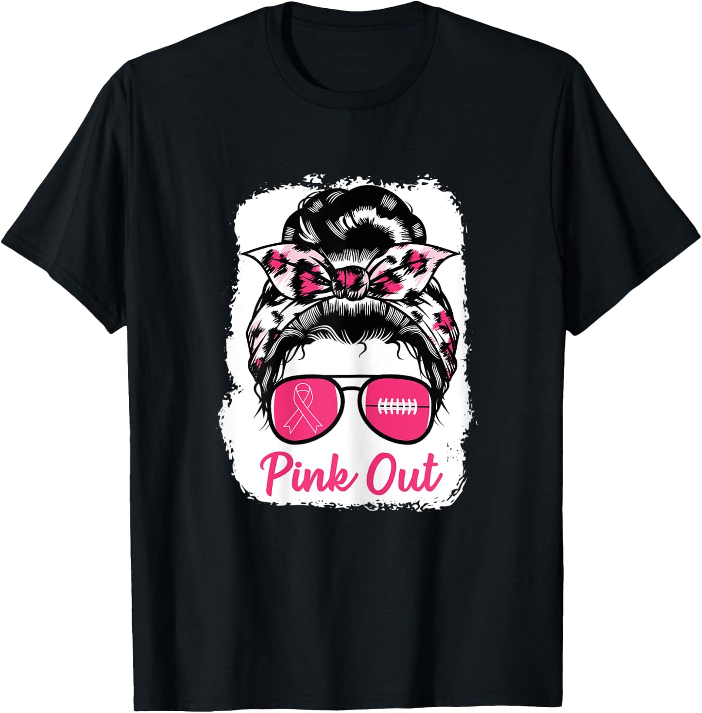 Pink Out Bleached Football Mom Breast Cancer Awareness Girls T-Shirt - T-Shirt | Black