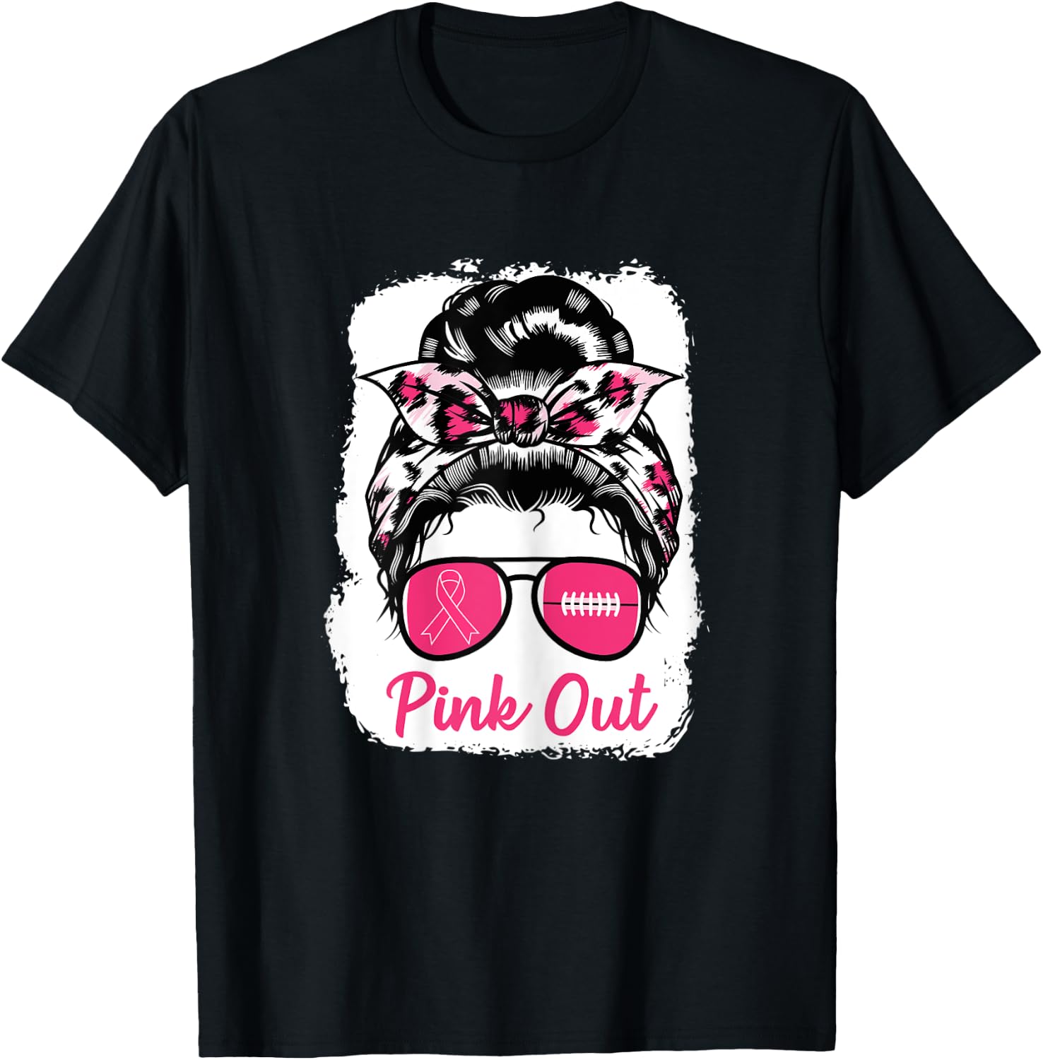 Pink Out Bleached Football Mom Breast Cancer Awareness Girls T-Shirt - T-Shirt | Black