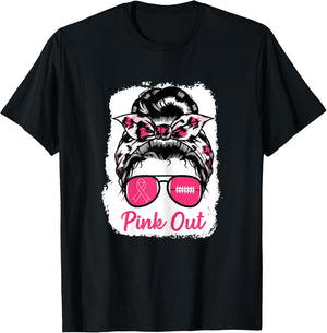 Pink Out Bleached Football Mom Breast Cancer Awareness Girls T-Shirt - T-Shirt | Black