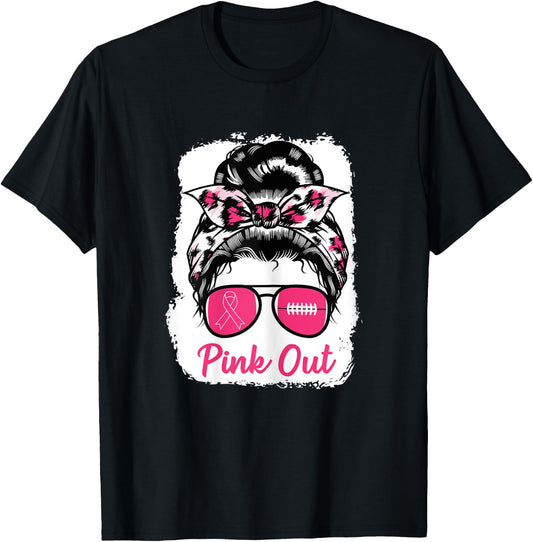 Pink Out Bleached Football Mom Breast Cancer Awareness Girls T-Shirt - T-Shirt | Black