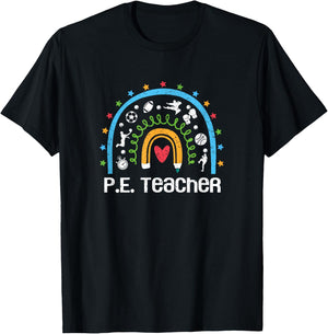 PE Teacher Rainbow Back To School Physical Education Women T-Shirt - T-Shirt | Black