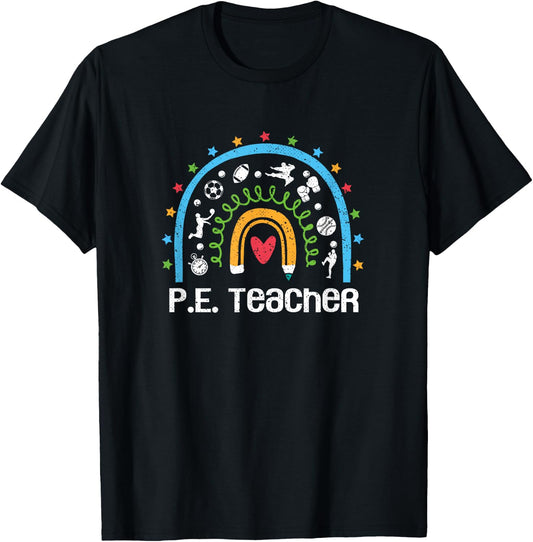 PE Teacher Rainbow Back To School Physical Education Women T-Shirt - T-Shirt | Black