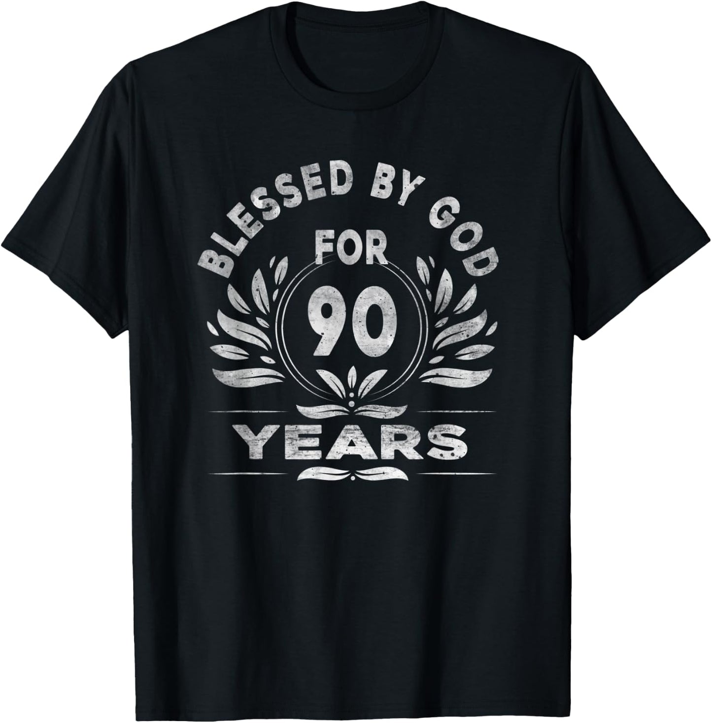 Blessed by God For 90 Years Old 90th Birthday Vintage T-Shirt - T-Shirt | Black