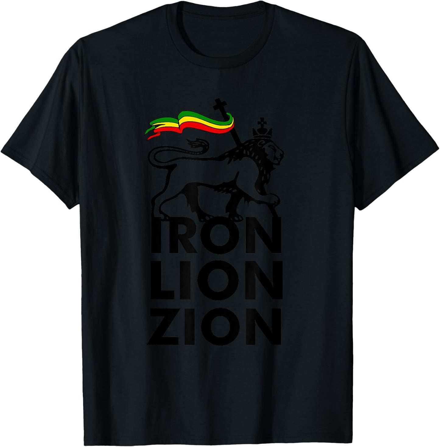 Iron Lion Zion With Rasta Flag, Jamaica T-Shirt - T-Shirt | Black
