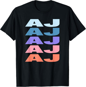 Funny Modern Repeated Text Design First Name AJ T-Shirt - T-Shirt | Black