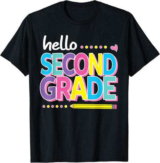 Hello Second 2nd Grade First Day Back to School 2024 Girls T-Shirt - T-Shirt | Black