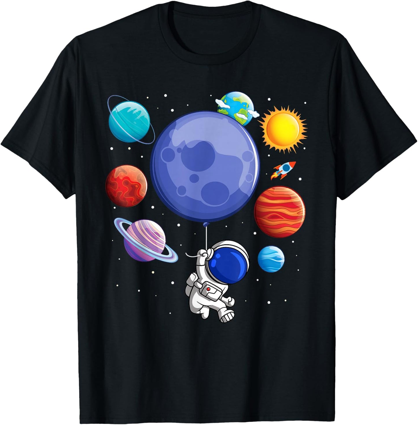 Funny Solar System Shirt Astronaut Planet Balloons Space Kid T-Shirt - T-Shirt | Black