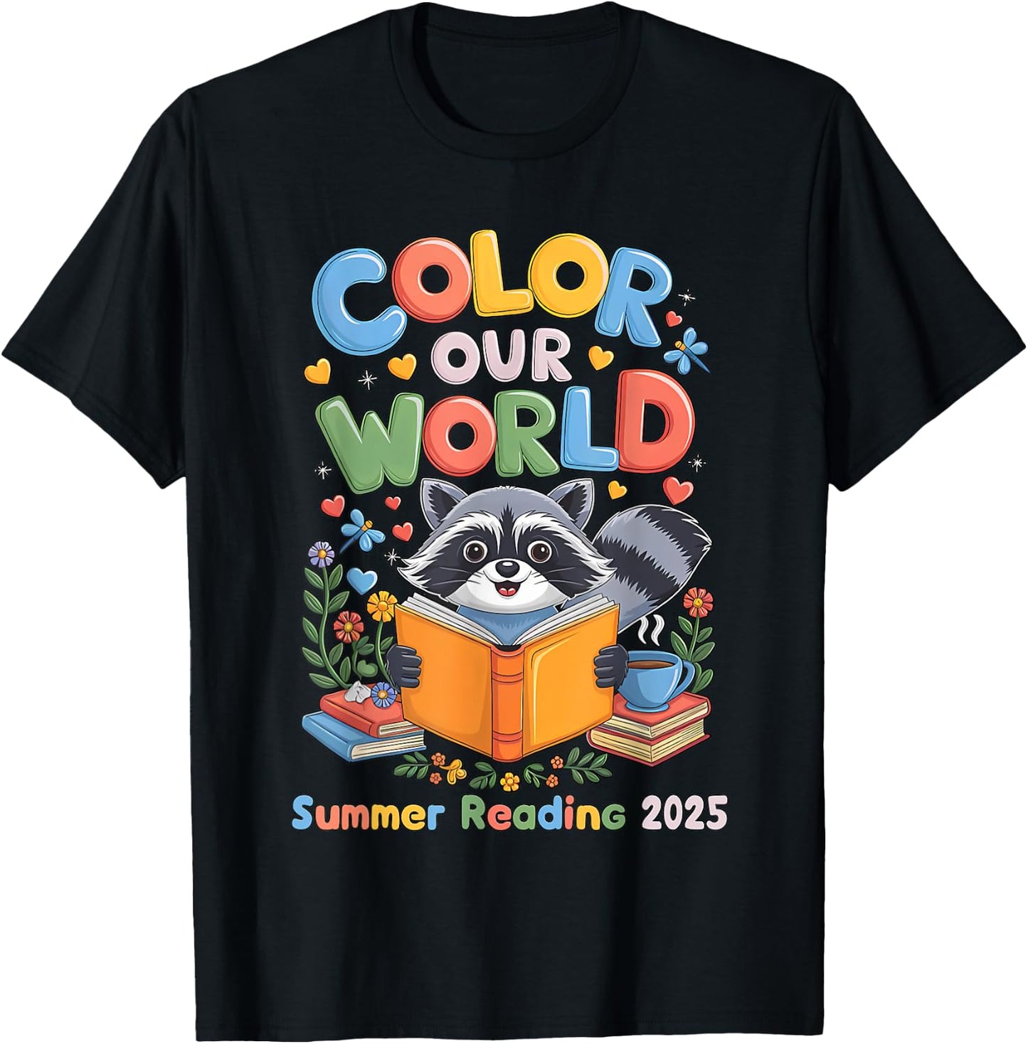Color Our World Summer Reading Program 2025 Funny Raccoon T-Shirt - T-Shirt | Black