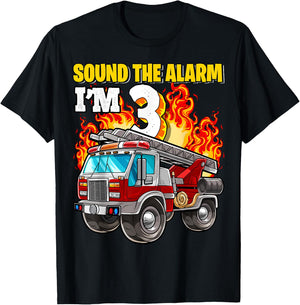 Sound the Alarm I'm 3 3rd Birthday Fireman Firetruck Boys T-Shirt - T-Shirt | Black
