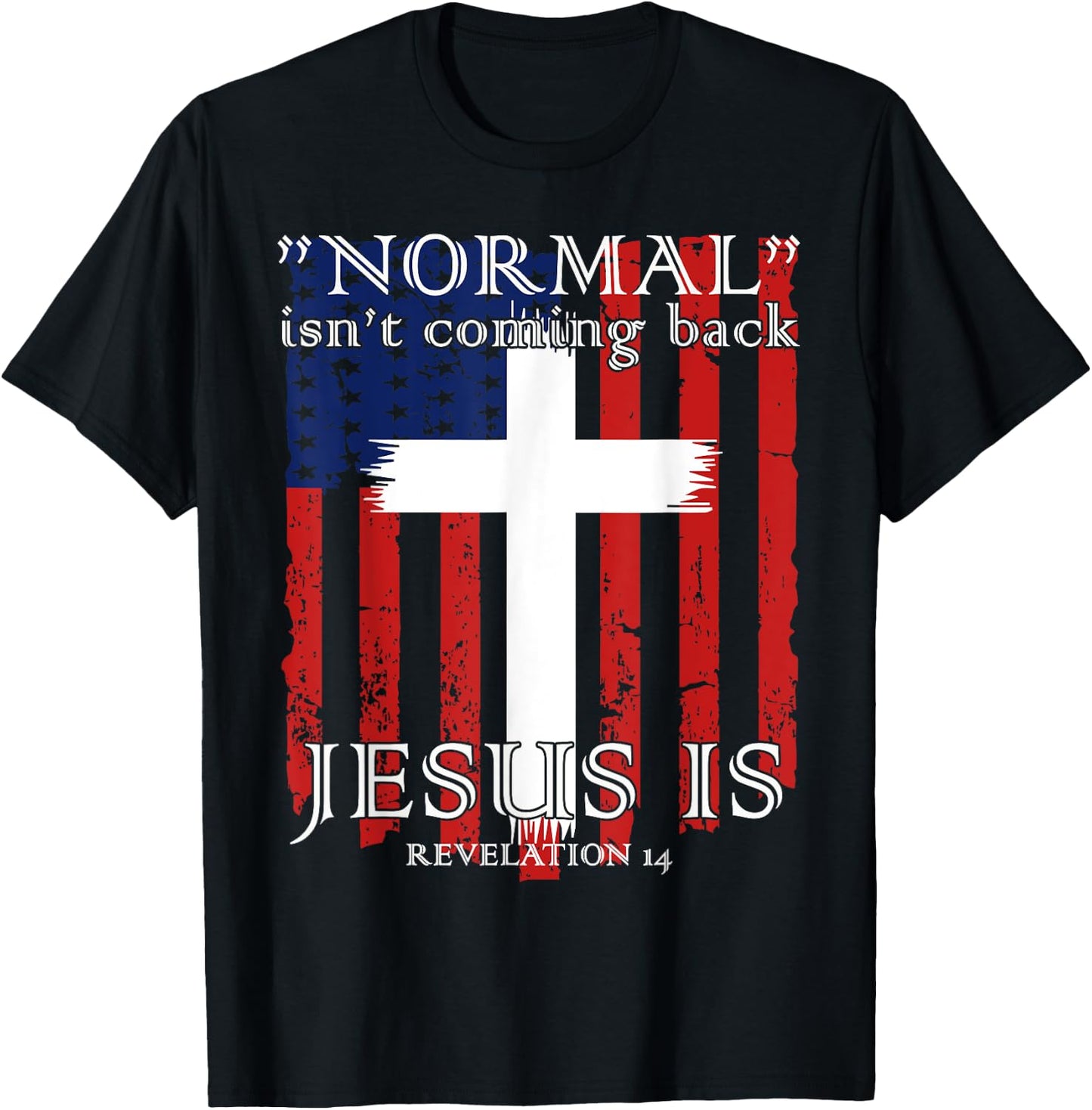 Normal Isn't Coming Back But Jesus Is American Flag T-Shirt - T-Shirt | Black