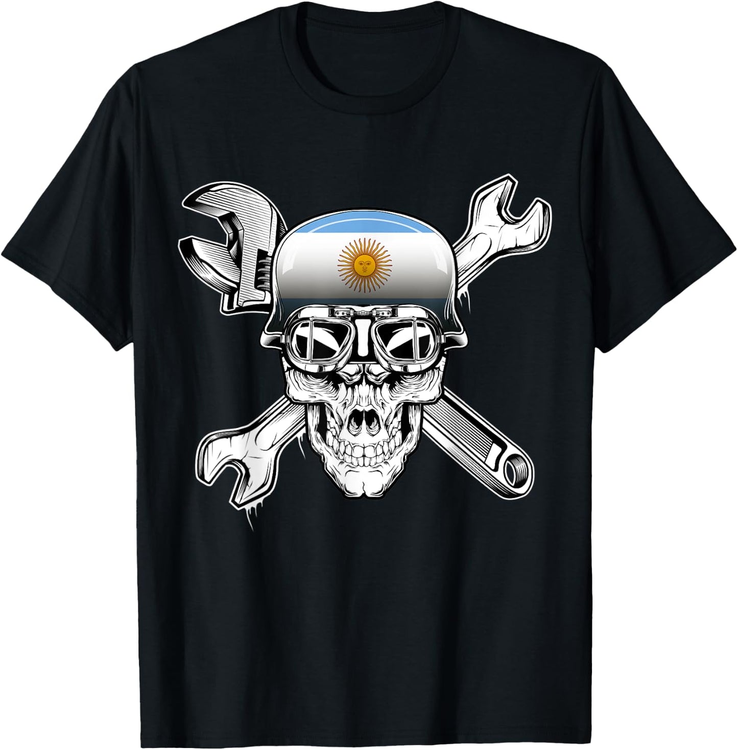 Argentina Biker Skull Motorcycle Flag T-Shirt - T-Shirt | Black