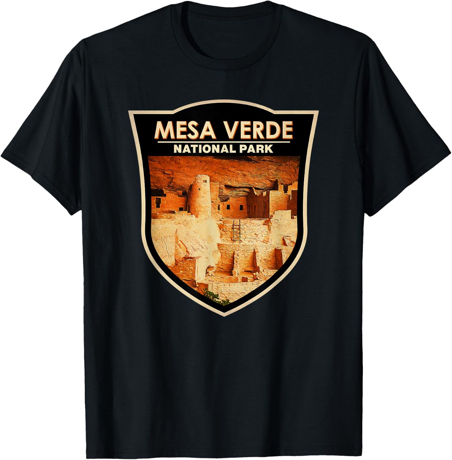 Mesa Verde National Park Cliff Palace Badge T-Shirt - T-Shirt | Black