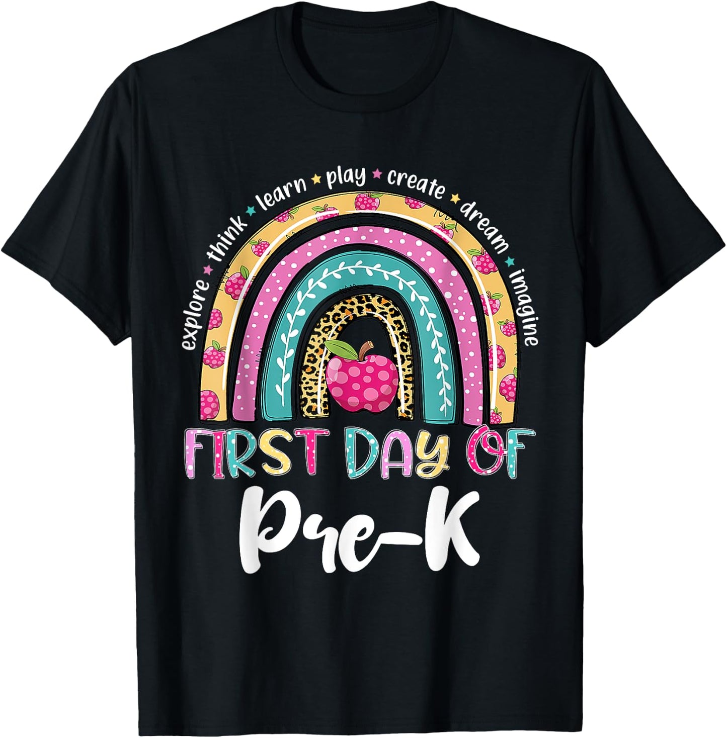 Back To School Shirt Rainbow Happy First Day Of Pre-K Gift T-Shirt - T-Shirt | Black